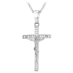 Cubic Zirconia Jesus Cross Necklace